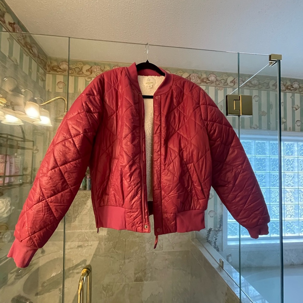 Aerie Offline Wine Sherpa Bomber Jacket